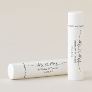 Modern Calligraphy Heart Wedding Mr. and Mrs.  Lip Balm