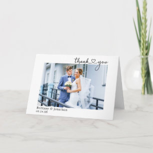 Modern Calligraphy Heart Wedding Photo Fold Letterpress Thank You Card