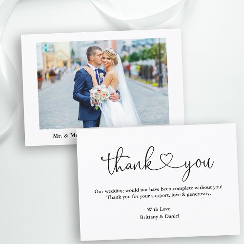 Modern Calligraphy Heart Wedding Photo Note Thank You Card