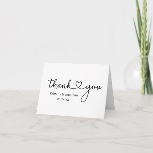 Modern Calligraphy Heart Wedding PHOTO  Thank You Card