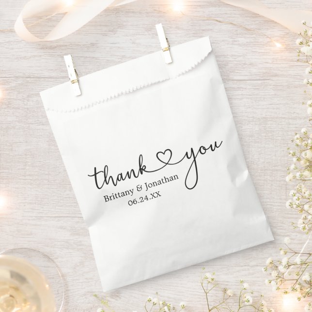Modern Calligraphy Heart Wedding Thank You Favor Bag (Clipped)
