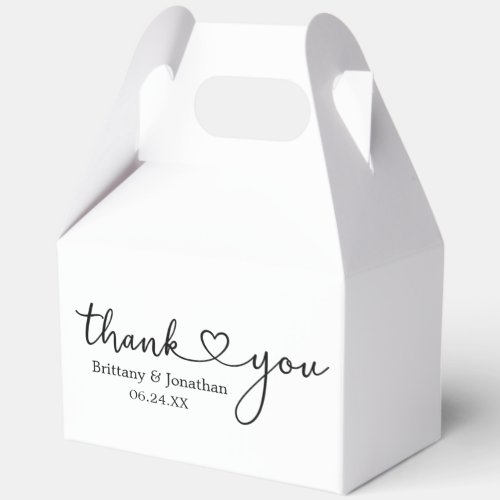 Modern Calligraphy Heart Wedding Thank You Gable Favor Boxes