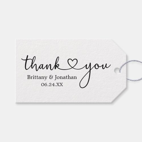 Modern Calligraphy Heart Wedding Thank You Gift Tags