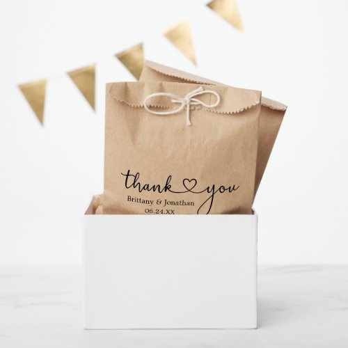 Modern Calligraphy Heart Wedding Thank You Kraft Favor Bag