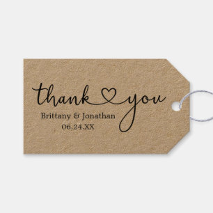 Modern Calligraphy Heart Wedding Thank You Kraft Gift Tags