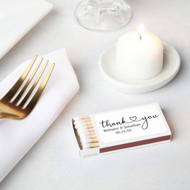 Modern Calligraphy Heart Wedding Thank You Matchboxes (Insitu)