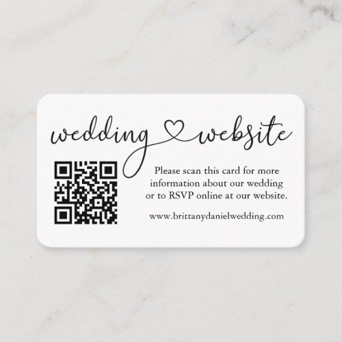 Modern Calligraphy Heart Wedding Website QR Enclosure Card