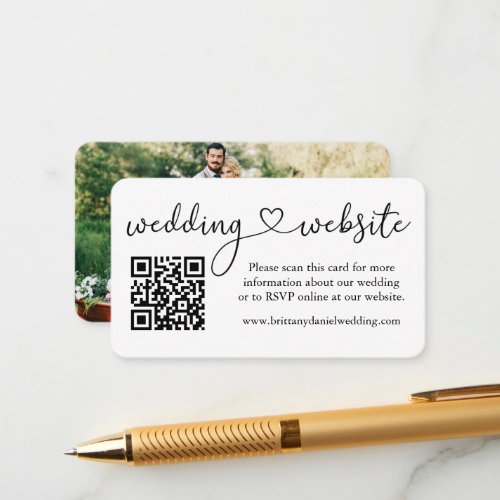 Modern Calligraphy Heart Wedding Website QR Photo Enclosure Card