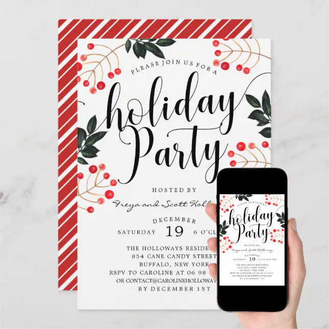 Modern Calligraphy Holiday Party Invitation | Zazzle