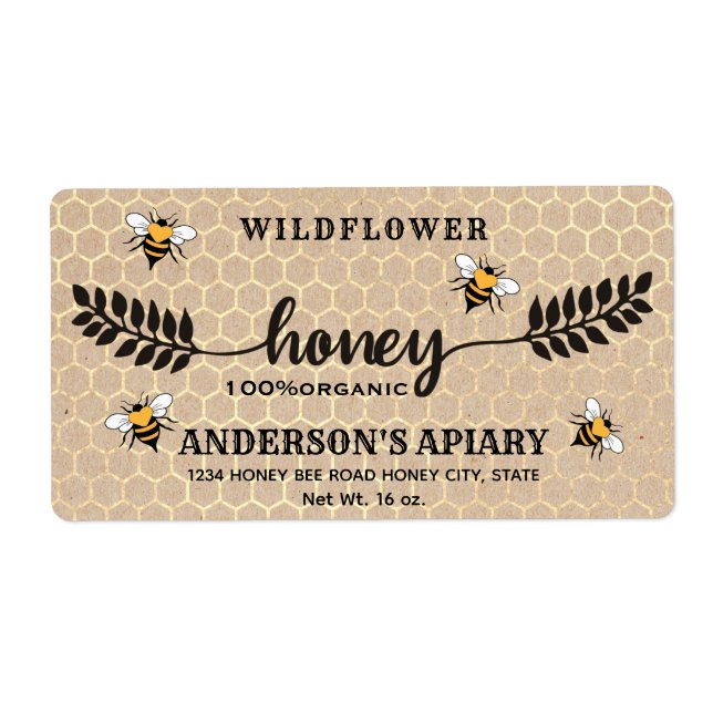 Modern calligraphy honey branch  jar label (Front)