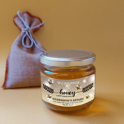 Modern calligraphy honey branch  jar label