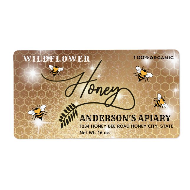 Modern calligraphy honey branch  jar label (Front)