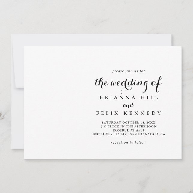 Modern Calligraphy Horizontal Wedding Invitation (Front)
