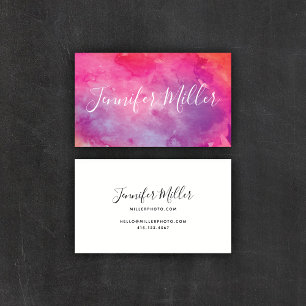 Modern Calligraphy Hot Pink Watercolor Business Card