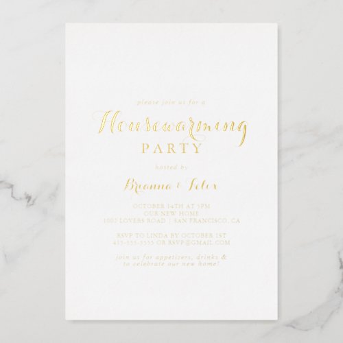 Modern Calligraphy Housewarming Party Gold   Foil Invitation