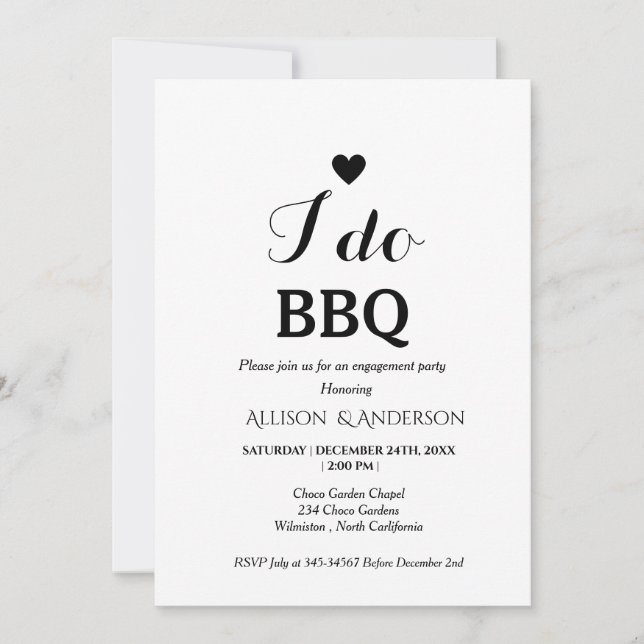 Modern calligraphy i do bbq engagement party  invitation (Front)