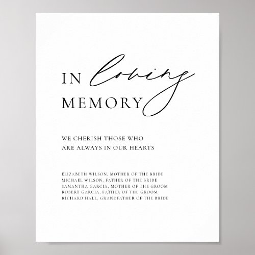 Modern Calligraphy In Loving Memory Wedding Sign
