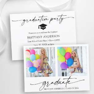 Modern Calligraphy Ink 2 Photo Graduation Party Invitation