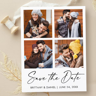 Modern Calligraphy Ink 4 Photo Save The Date Postcard