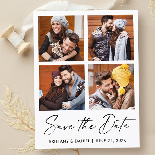 Modern Calligraphy Ink 4 Photo Save The Date Postcard