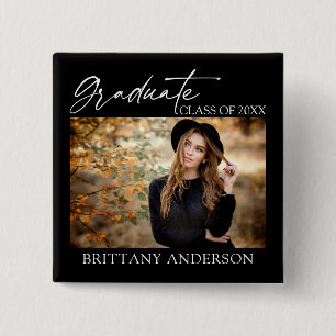 Modern Calligraphy Ink Graduate Photo Black Square Button