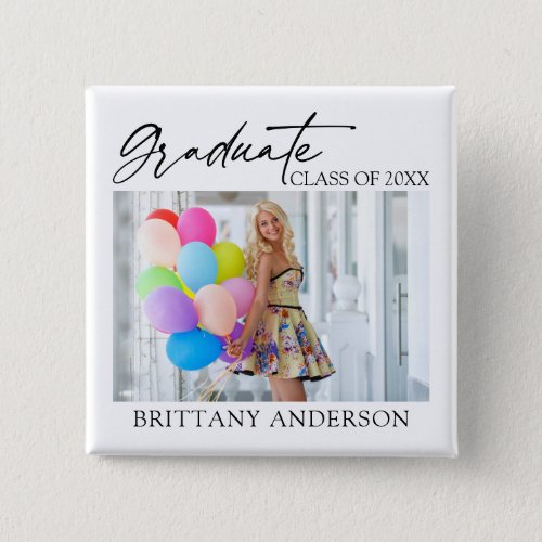 Modern Calligraphy Ink Graduate Photo Square Button