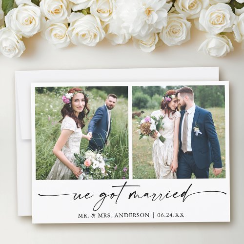 Modern Calligraphy Ink Pen 2 Photo Wedding Announcement