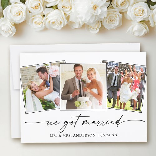 Modern Calligraphy Ink Pen 3 Photo Wedding Announcement