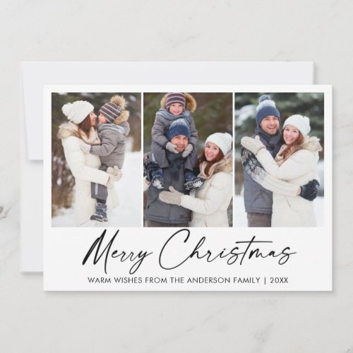 Modern Calligraphy Ink Pen Christmas 3 Photo Holiday Card