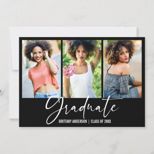 Modern Calligraphy Ink Pen Graduation 3 Photo  Announcement