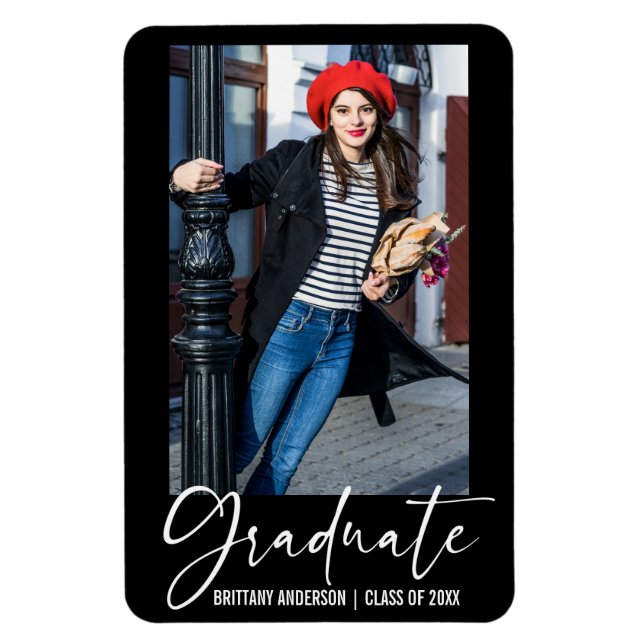 Modern Calligraphy Ink Pen Graduation Announcement Magnet (Vertical)