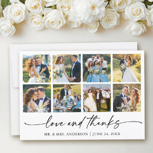 Modern Calligraphy Ink Pen Love Wedding 8 Photos Thank You Card