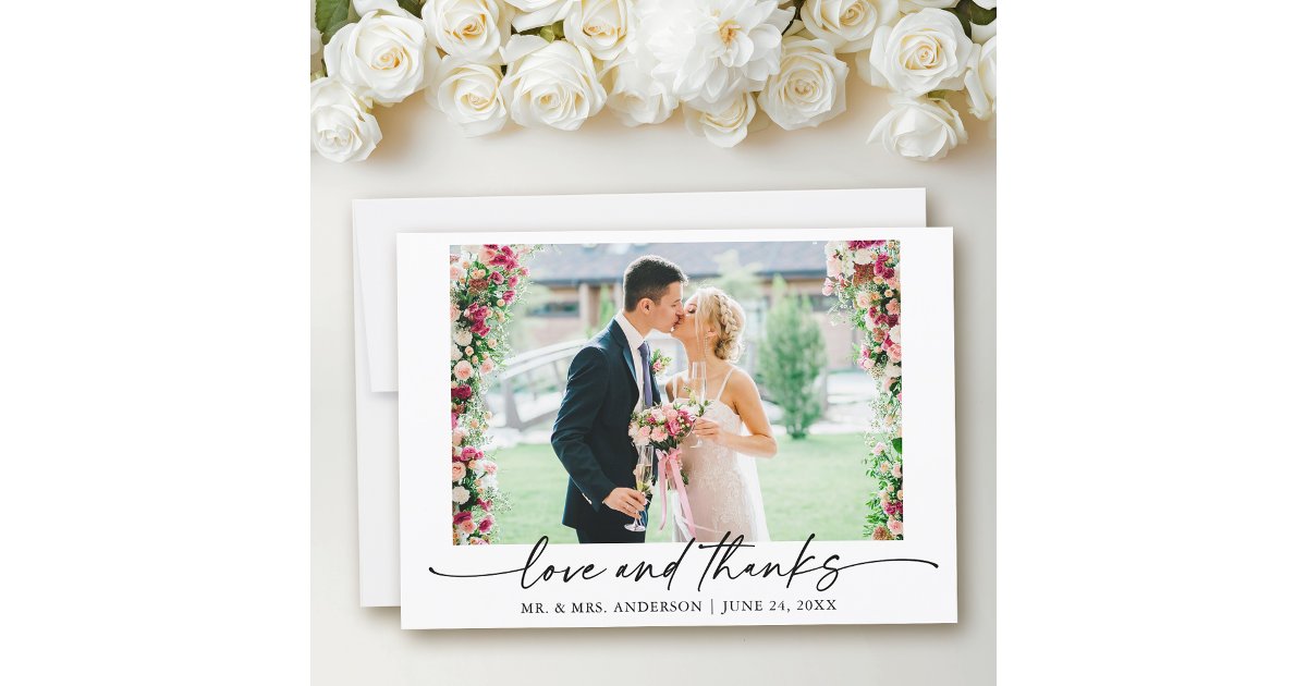 Modern Calligraphy Ink Pen Love Wedding Photo Thank You Card | Zazzle