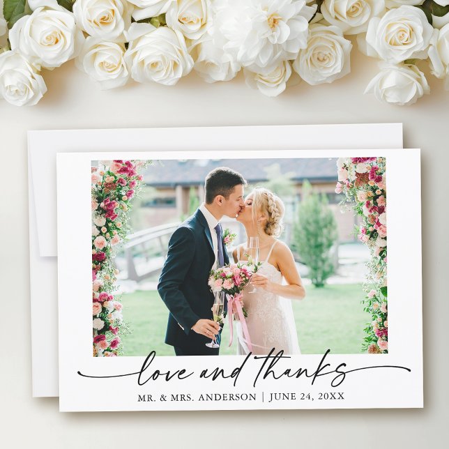 Modern Calligraphy Ink Pen Love Wedding Photo Thank You Card (Customize to add text or more photos to back of card.)