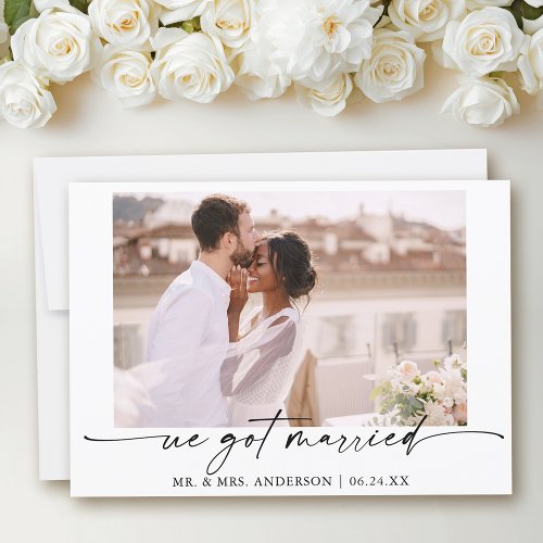 Modern Calligraphy Ink Pen Photo Wedding Announcement