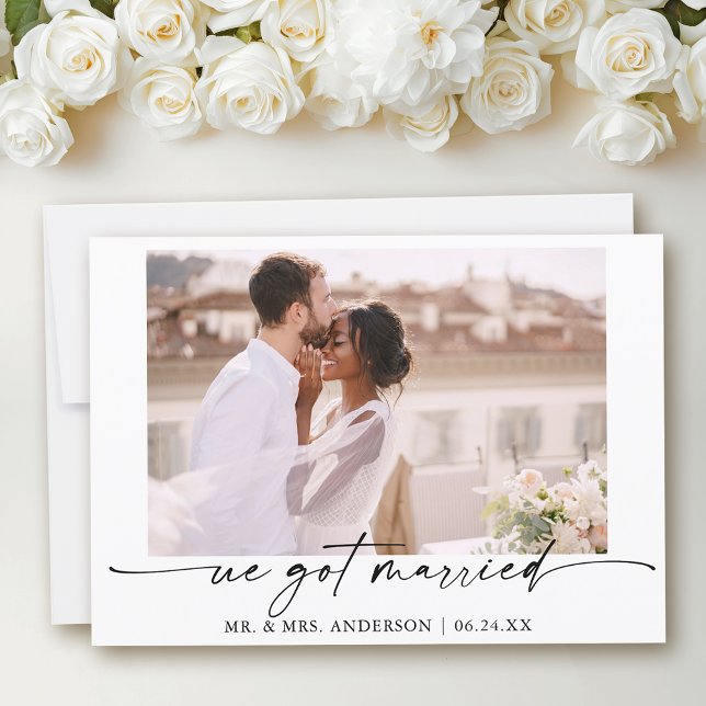 Modern Calligraphy Ink Pen Photo Wedding Announcement (Customize to add text to back of card.)