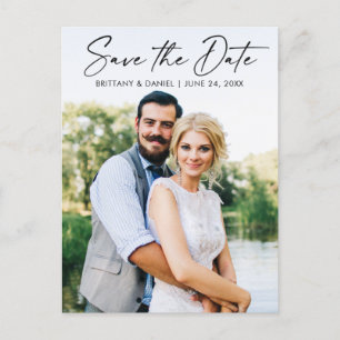 Modern Calligraphy Ink Pen Save The Date Photo Postcard