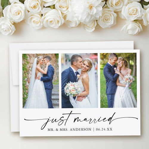 Modern Calligraphy Ink Pen Script 3 Photo Wedding Announcement