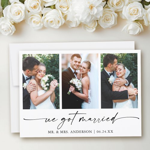 Modern Calligraphy Ink Pen Script 3 Photos Wedding Announcement