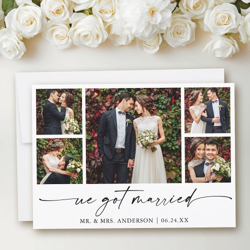 Modern Calligraphy Ink Pen Script 5 Photo Wedding Announcement