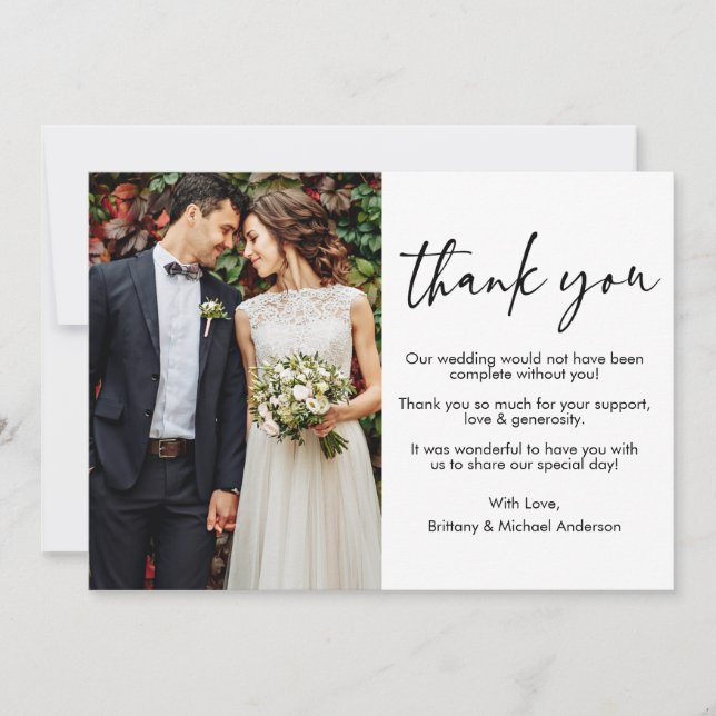 Modern Calligraphy Ink Pen Script Photo Wedding Thank You Card (Front)