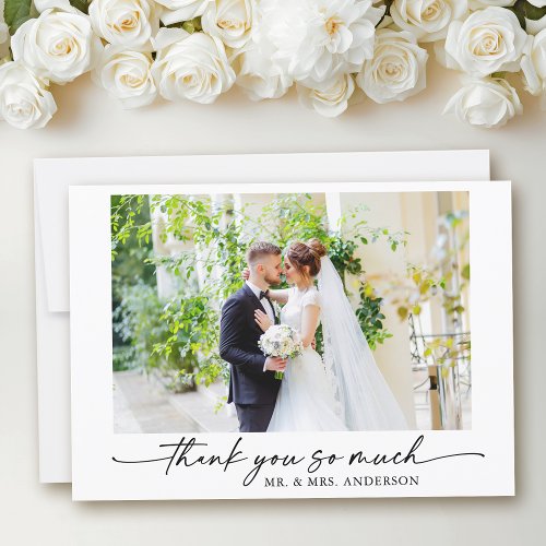 Modern Calligraphy Ink Pen Script Wedding Photo Thank You Card