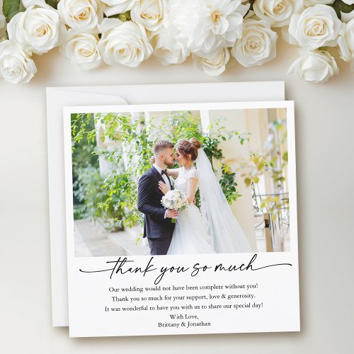 Modern Calligraphy Ink Pen Wedding Photo Square Thank You Card