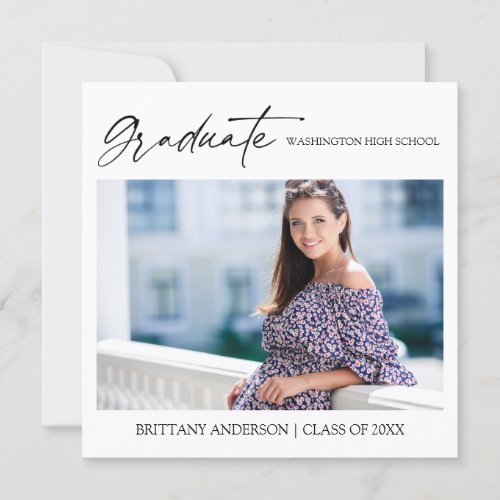 Modern Calligraphy Ink Photo Graduation Announcement