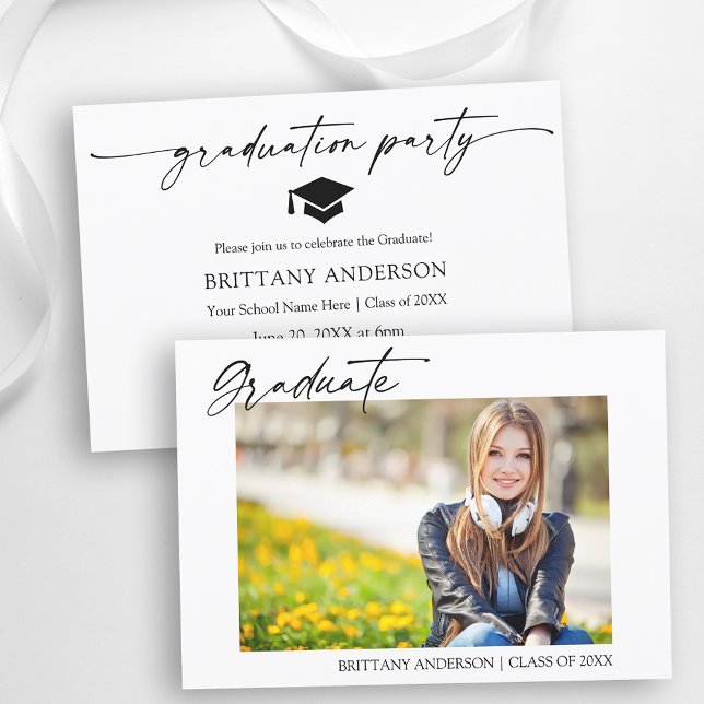 Modern Calligraphy Ink Photo Graduation Party Invitation (Customize to change your personalized text size or text style.)