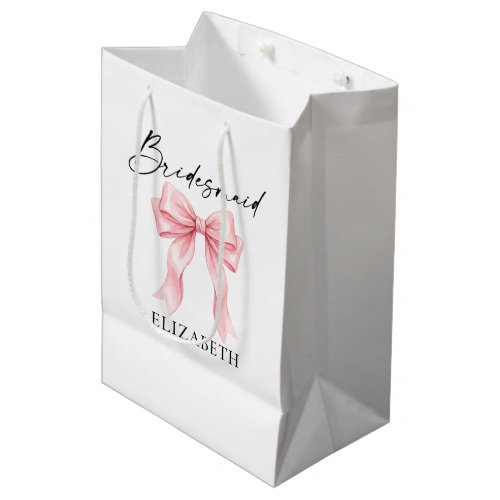 Modern Calligraphy Ink Pink Bow Bridesmaid Medium Gift Bag