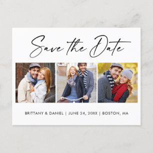 Modern Calligraphy Ink Save The Date 3 Photo Postcard