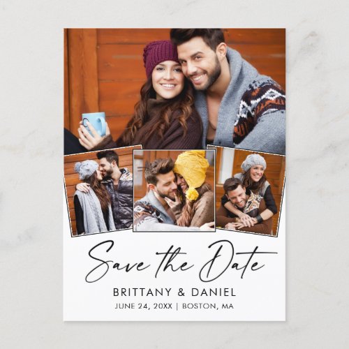 Modern Calligraphy Ink Save The Date 4 Photo Postcard