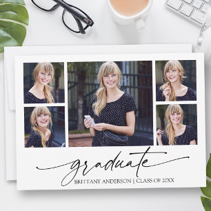 Modern Calligraphy Ink Script 5 Photo Graduation Announcement