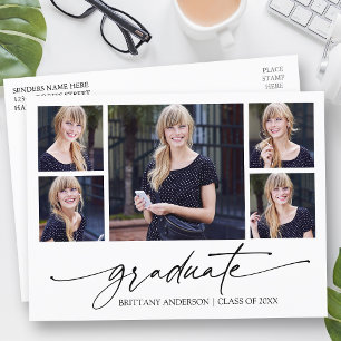Modern Calligraphy Ink Script 5 Photo Graduation Postcard